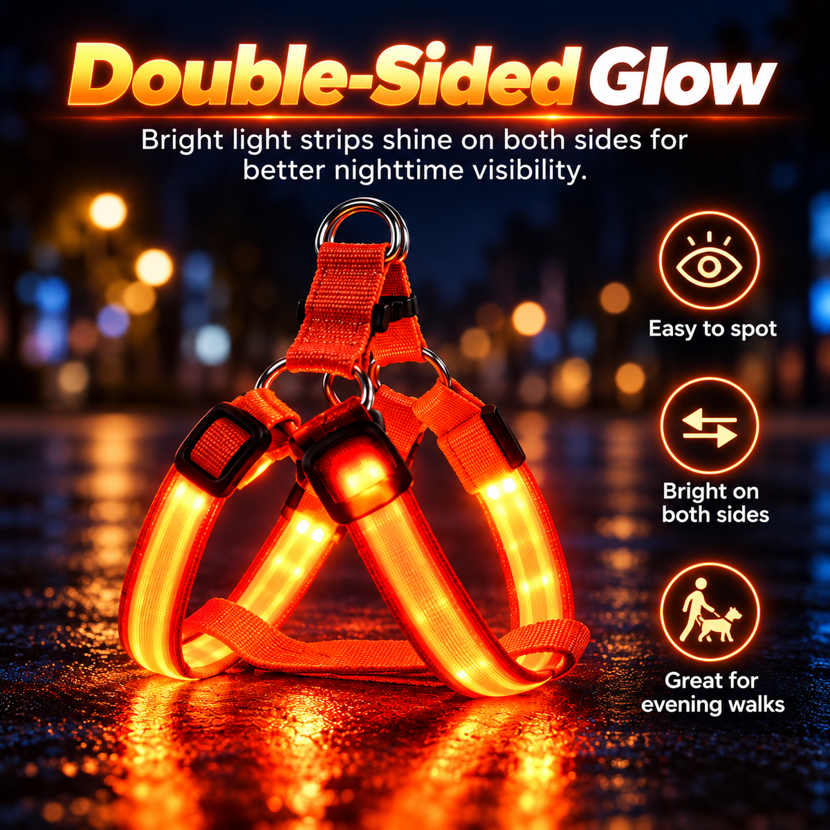 💡✨Rechargeable LED Dog Harness & Collar🐕‍🦺Light-Up Night Walking Gear