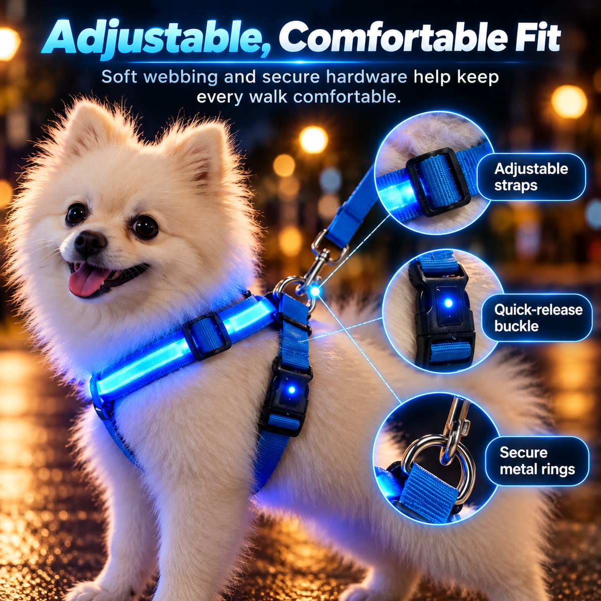💡✨Rechargeable LED Dog Harness & Collar🐕‍🦺Light-Up Night Walking Gear