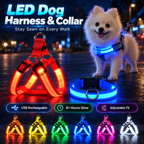 💡✨Rechargeable LED Dog Harness & Collar🐕‍🦺Light-Up Night Walking Gear