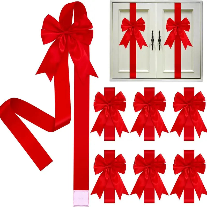 🎄Christmas Cabinet Bow & Ribbon Decor Set – Red & Green Holiday Kitchen Decorations