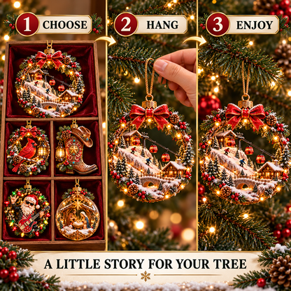 🎄✨ Christmas Worlds Collection – Skiing, Cardinal, Western, Rock Santa & Nativity 3D Tree Ornaments 🎁