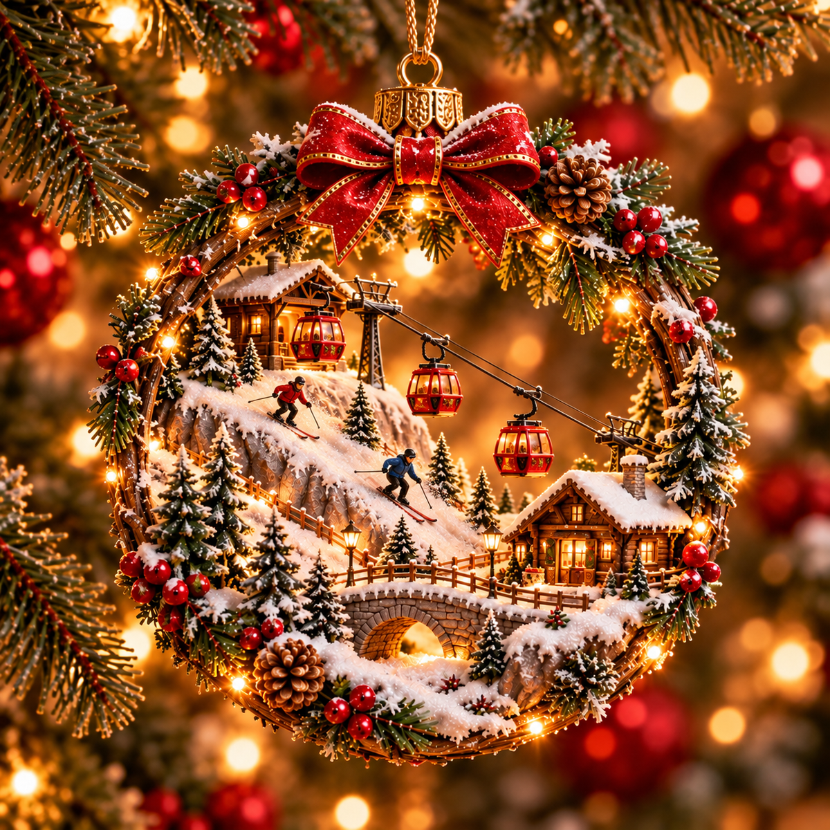🎄✨ Christmas Worlds Collection – Skiing, Cardinal, Western, Rock Santa & Nativity 3D Tree Ornaments 🎁