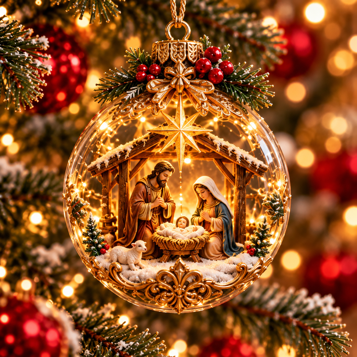 🎄✨ Christmas Worlds Collection – Skiing, Cardinal, Western, Rock Santa & Nativity 3D Tree Ornaments 🎁