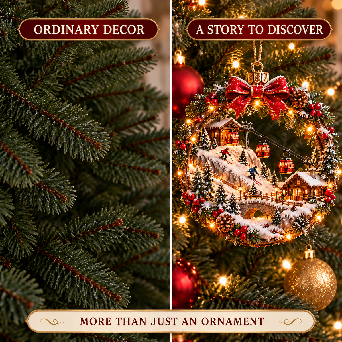 🎄✨ Christmas Worlds Collection – Skiing, Cardinal, Western, Rock Santa & Nativity 3D Tree Ornaments 🎁