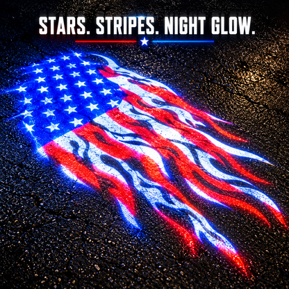 🏍️ RIDE WITH PRIDE! American Flag Motorcycle Ground Projector – Dual Flag Display, Red White & Blue Night Glow & Ultimate Patriotic Biker Style 🦅✨