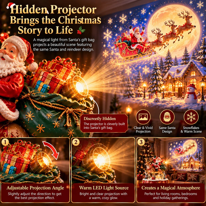🎅✨ Santa’s Magical Christmas Arrival – Lighted Reindeer Figurine with Christmas Music, Magical Projection & Snowy Village Scene