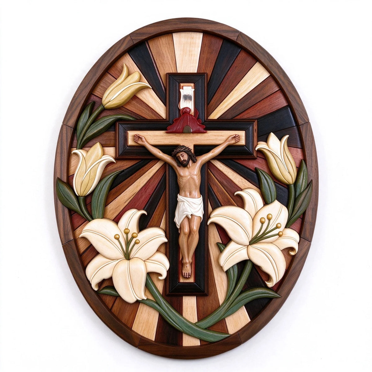 ✝️ Faith & Grace – Jesus Crucifix with White Lilies | Christian Wall Decor
