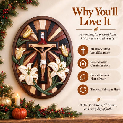 ✝️ Faith & Grace – Jesus Crucifix with White Lilies | Christian Wall Decor