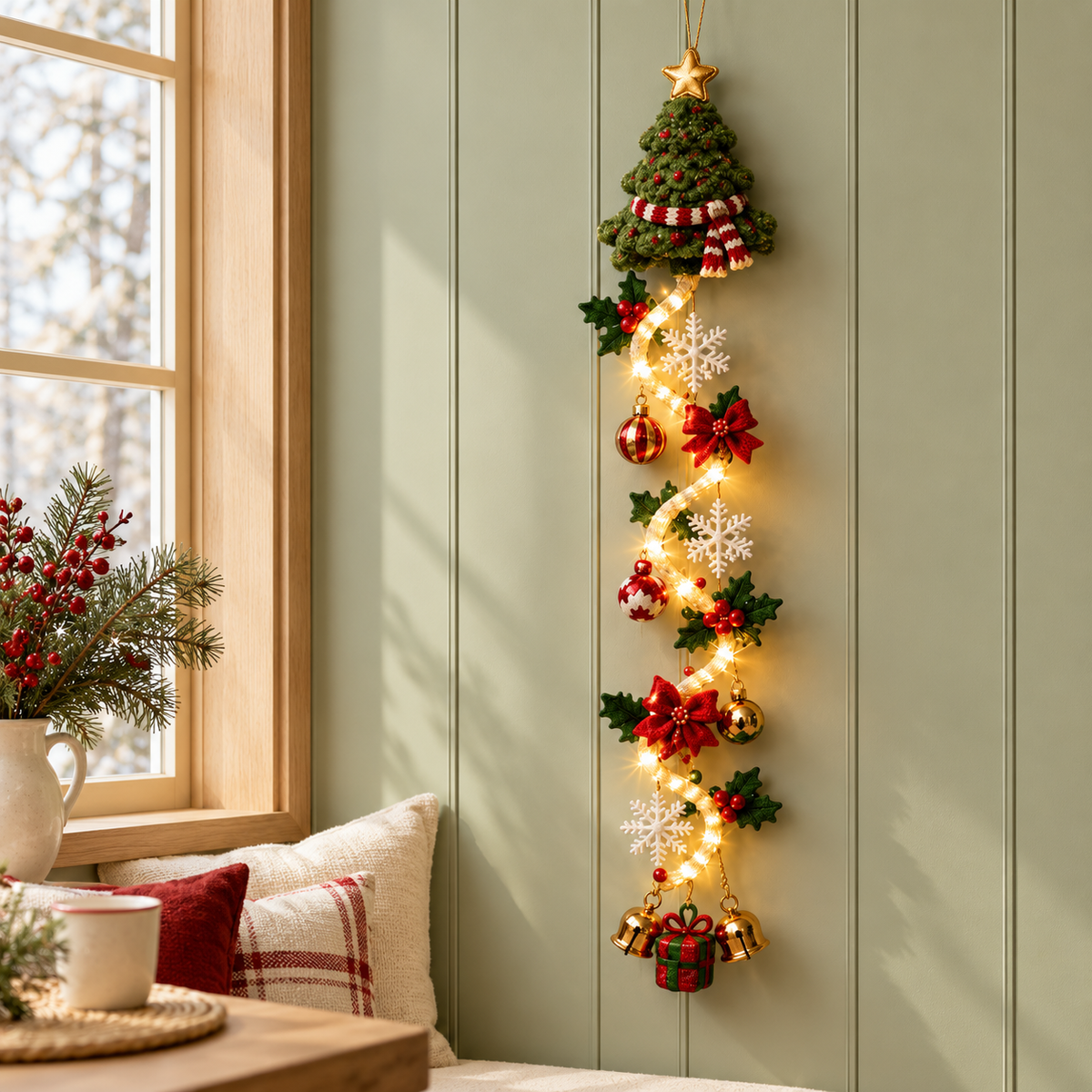 🎄 Lighted Christmas Door Hanger | 6 Festive Designs with Warm LED Glow & 3D Holiday Details