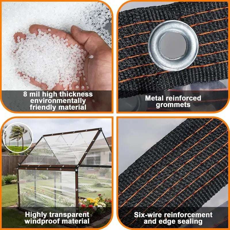 🛡️ 10×13 FT Clear Waterproof PE Tarp – Heavy-Duty Transparent Outdoor Cover with Metal Grommets