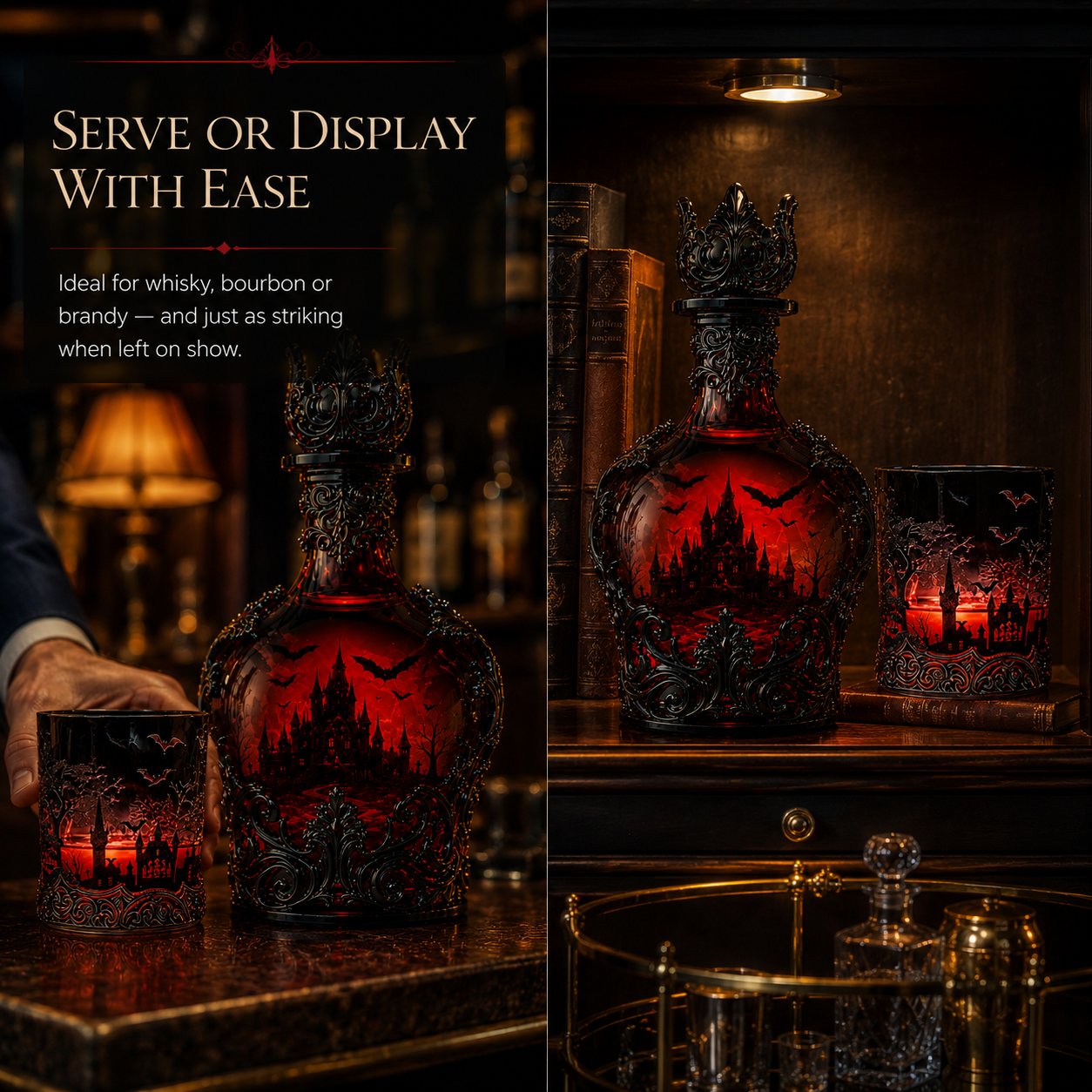 🔥New Arrival Limited Time Offer🦇🍺Gothic Vampire Castle Whisky Decanter & Tumbler