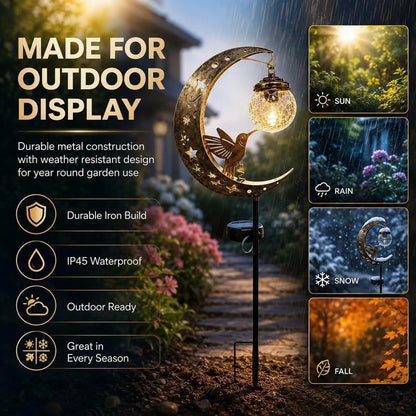 Moon & Hummingbird Garden Stake Light