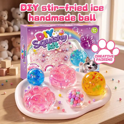 Kawaii DIY Cat Paw Squishy Kit, Make Your Own Mochi Squishy Stress Relief Fidget Toy, ASMR Sensory Craft Kit for Kids, Birthday Holiday Gift