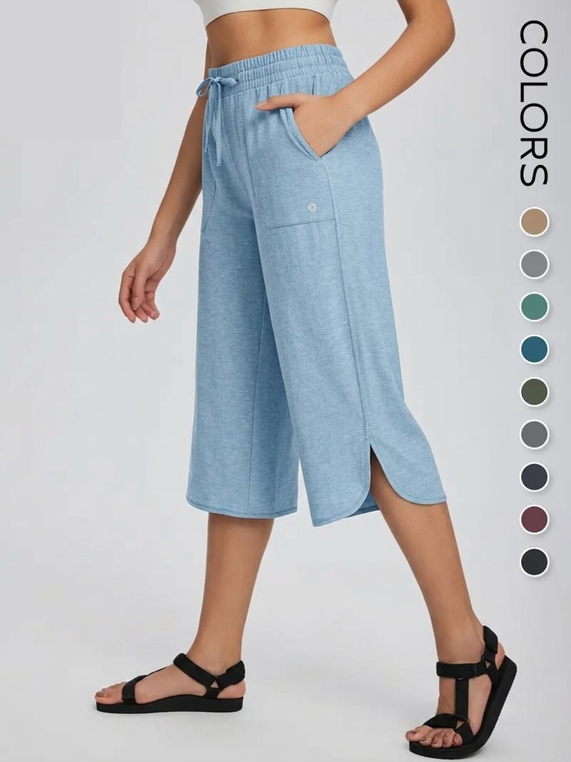 🔥Limited Time 49% Off✨👖 Women's Wide Leg Yoga Capris – High Waisted with Pockets☀️
