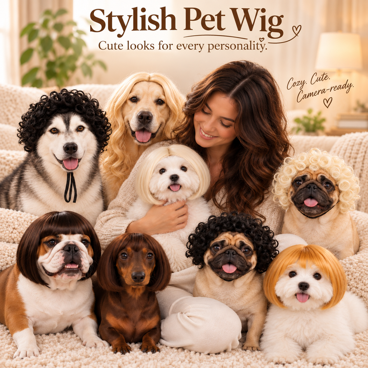 🐾 Stylish Pet Wig – Cute Bob Hairstyle for Photos, Parties & Everyday Fun