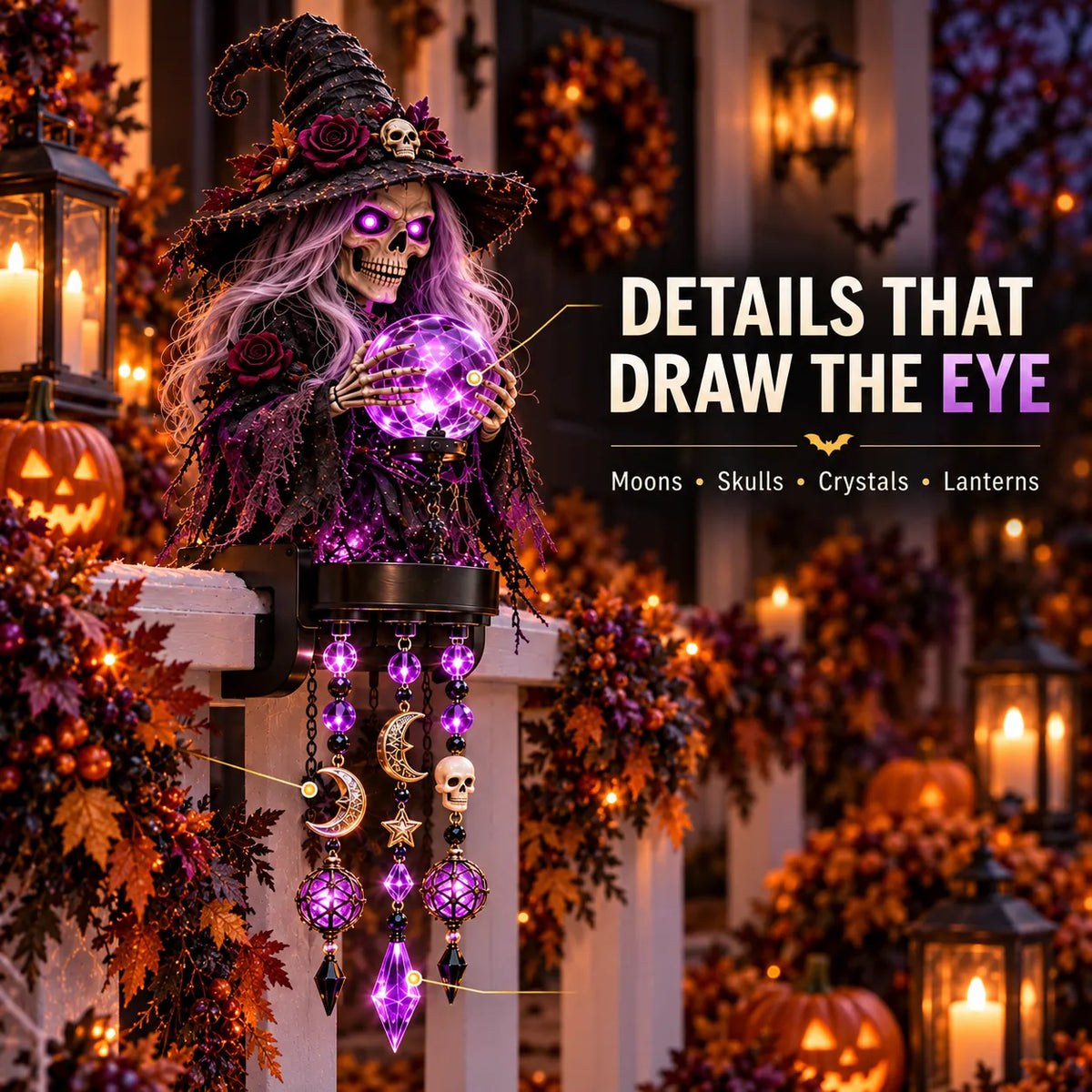 🔥 Halloween Character Glow Cascade Railing Lights – Pumpkin, Witch, Ghost & Black Cat