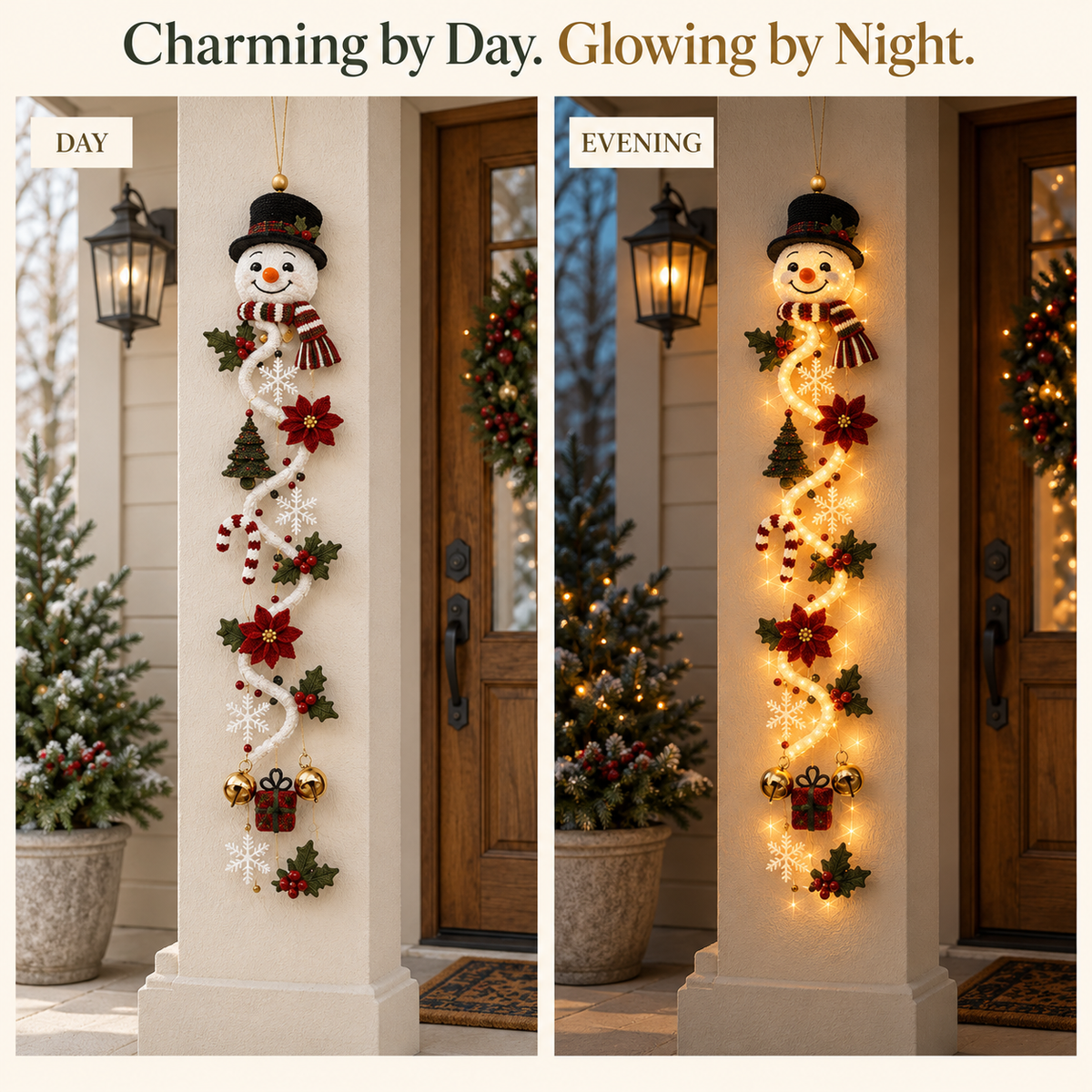 🎄 Lighted Christmas Door Hanger | 6 Festive Designs with Warm LED Glow & 3D Holiday Details