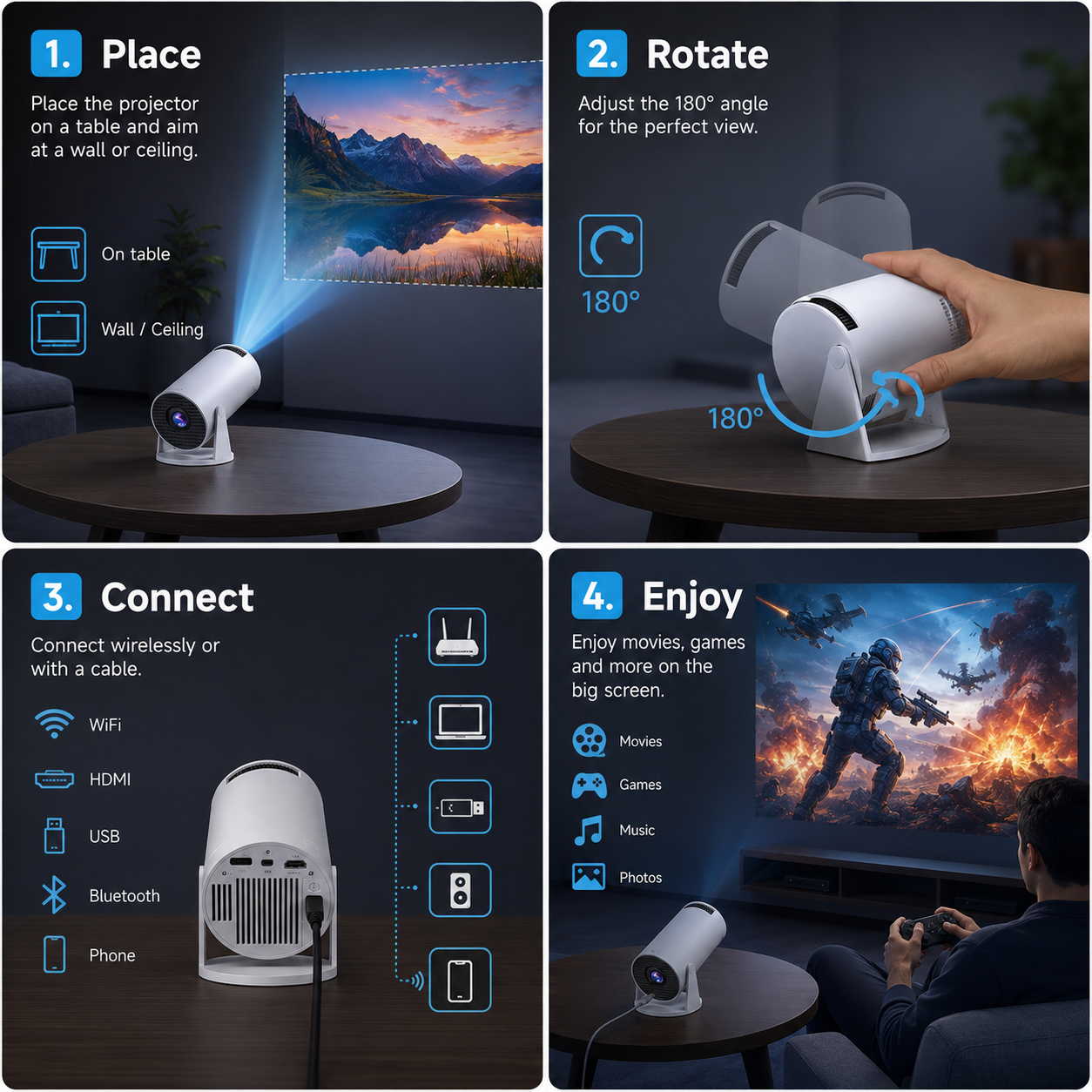🔥Limited-Time Sale | Portable 4K Mini Projector – WiFi 6, Bluetooth 5.2 & 180° Rotation