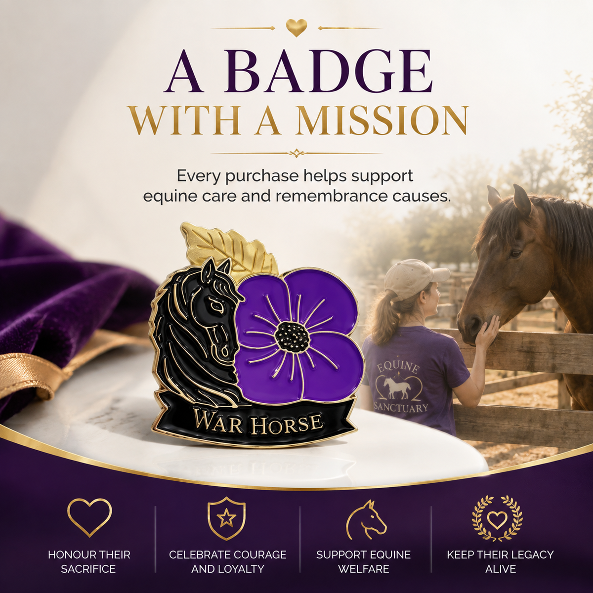 🎖️ War Horse Purple Poppy 111th Anniversary Brooch – Limited Edition Remembrance Pin