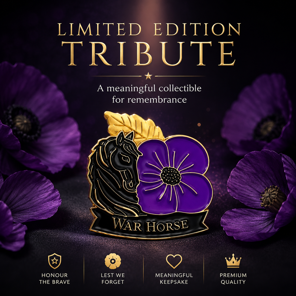 🎖️ War Horse Purple Poppy 111th Anniversary Brooch – Limited Edition Remembrance Pin