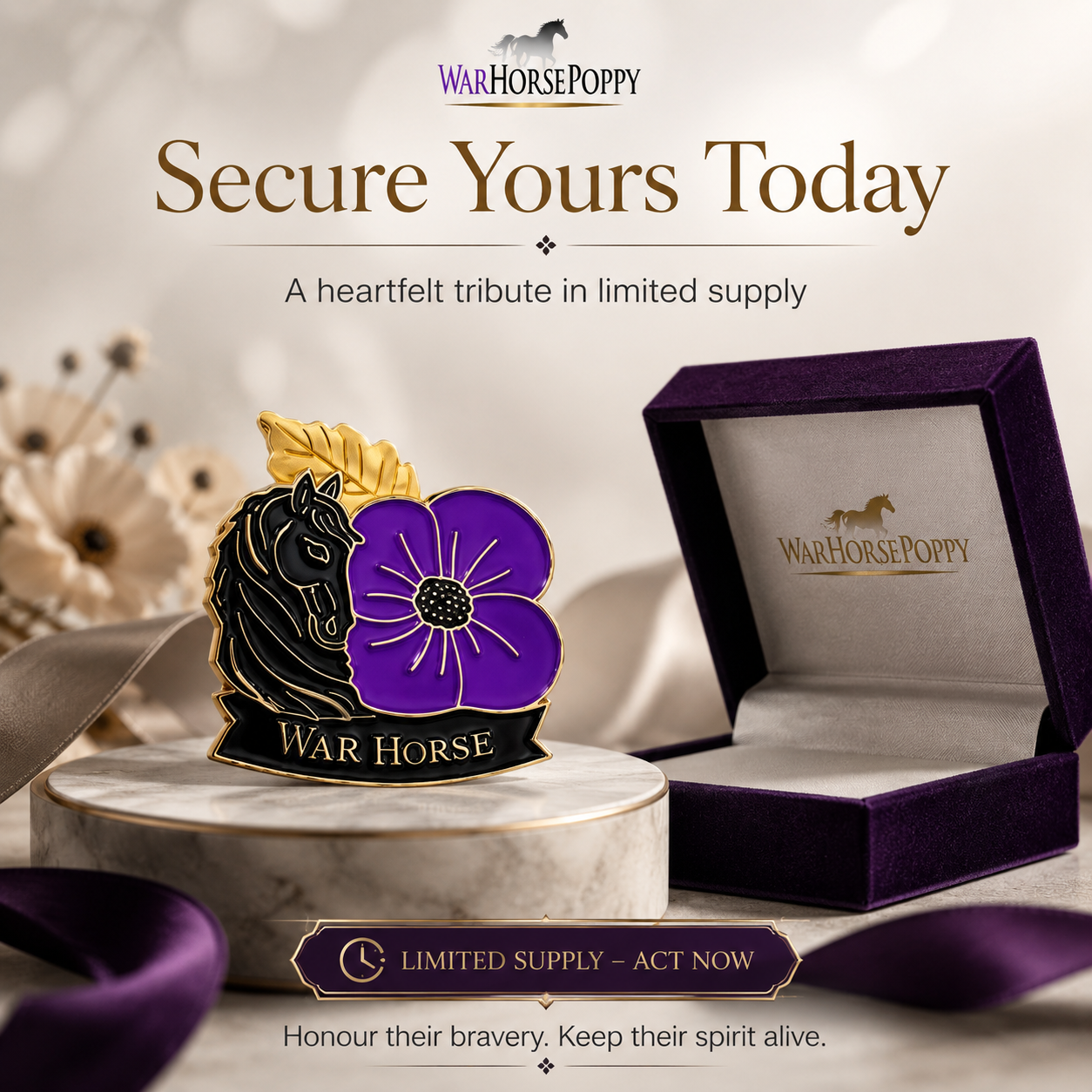 🎖️ War Horse Purple Poppy 111th Anniversary Brooch – Limited Edition Remembrance Pin