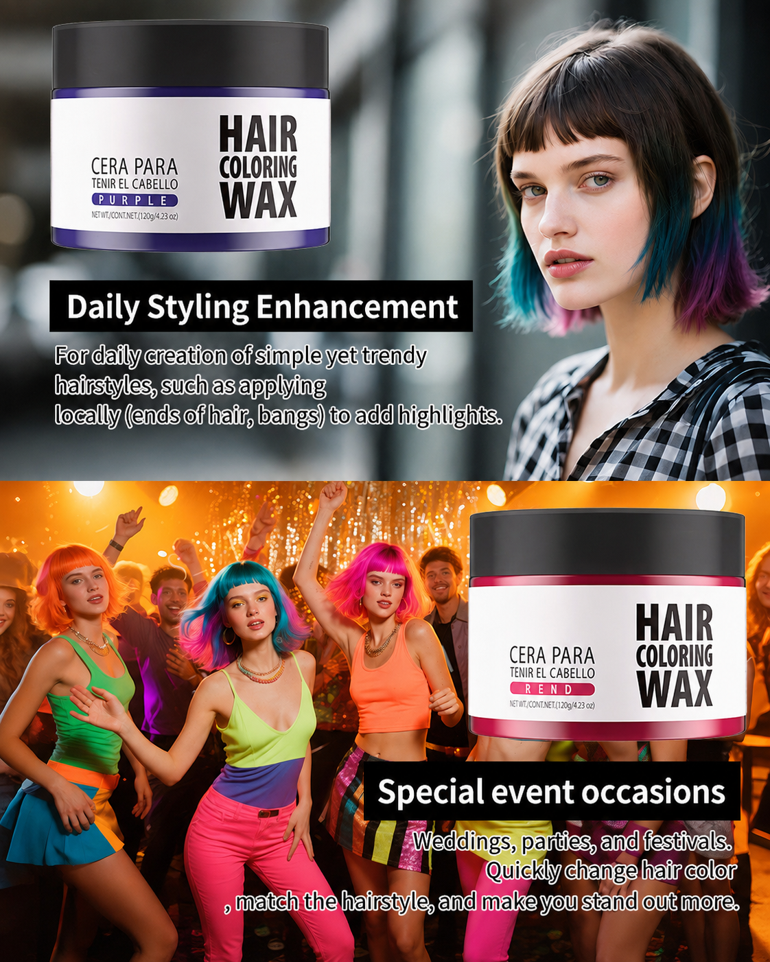 Temporary Hair Color Wax | Washable Styling Wax