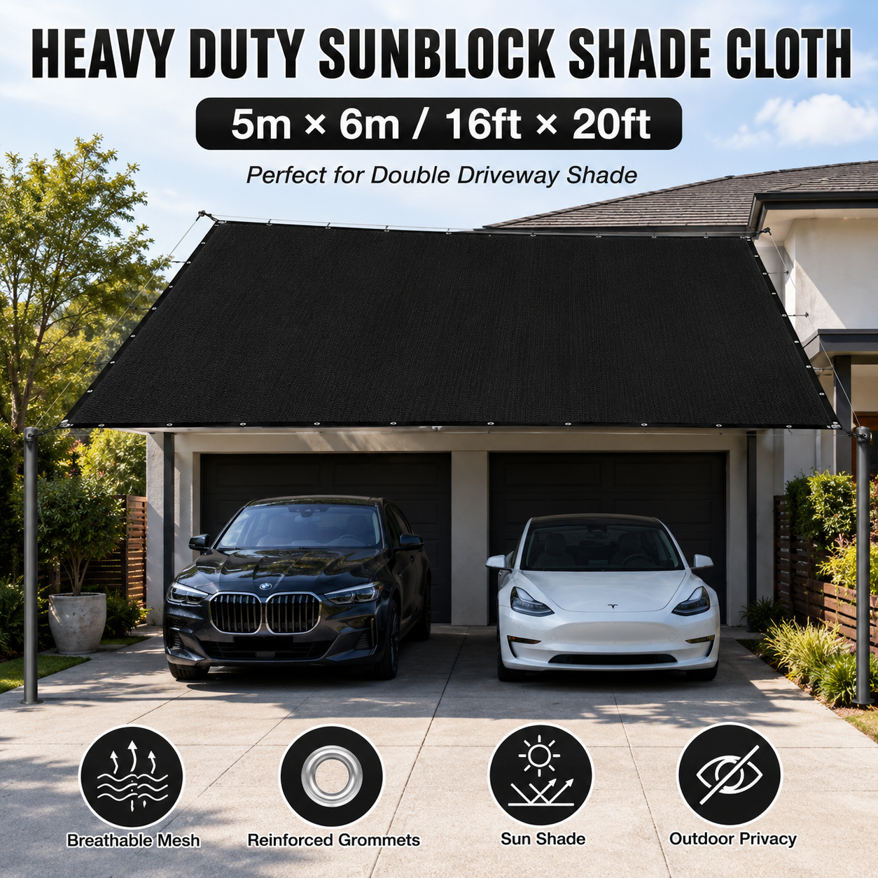 Heavy Duty Sunblock Shade Cloth for Patios, Gardens & Driveways