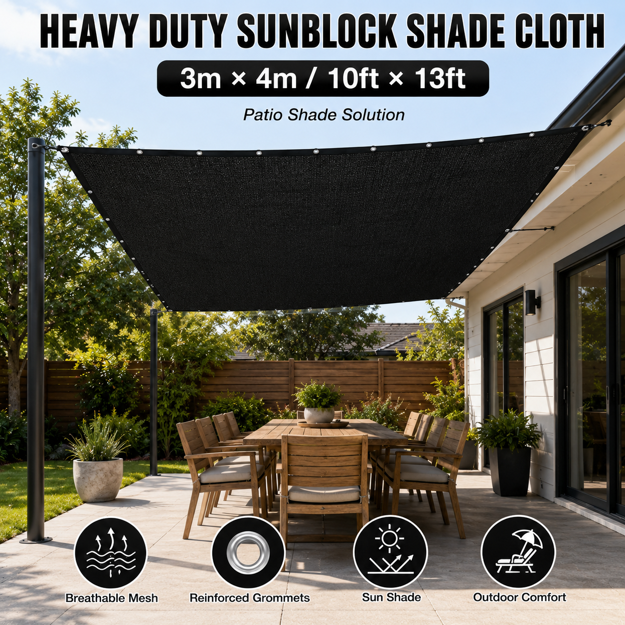 Heavy Duty Sunblock Shade Cloth for Patios, Gardens & Driveways