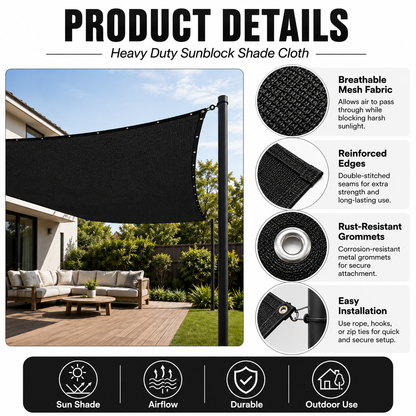 Heavy Duty Sunblock Shade Cloth for Patios, Gardens & Driveways