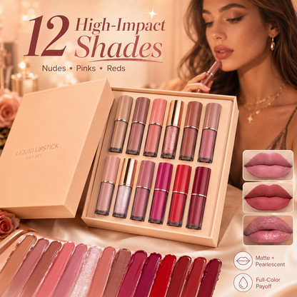 12-Color Liquid Lipstick Gift Set: Vibrant Shades & Long-Lasting Wear