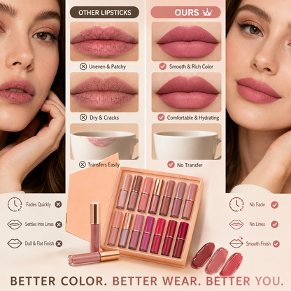 12-Color Liquid Lipstick Gift Set: Vibrant Shades & Long-Lasting Wear