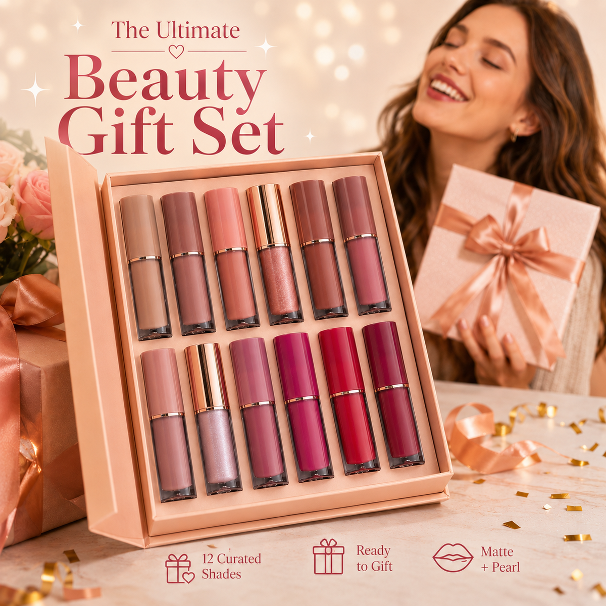 12-Color Liquid Lipstick Gift Set: Vibrant Shades & Long-Lasting Wear