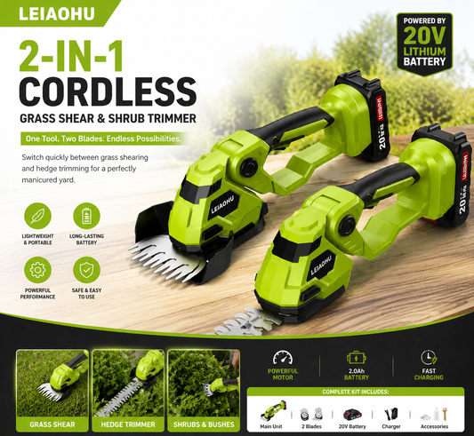 20V Cordless 2-in-1 Grass Shear & Hedge Trimmer with Battery & Charger