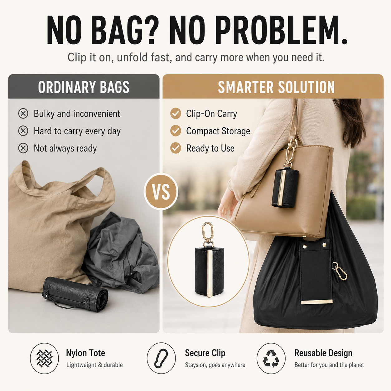 🔥🎁Foldable Keychain Storage Tote Bag for Women, Reusable Nylon Shopping Bag