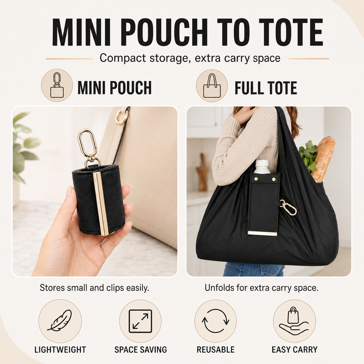 🔥🎁Foldable Keychain Storage Tote Bag for Women, Reusable Nylon Shopping Bag