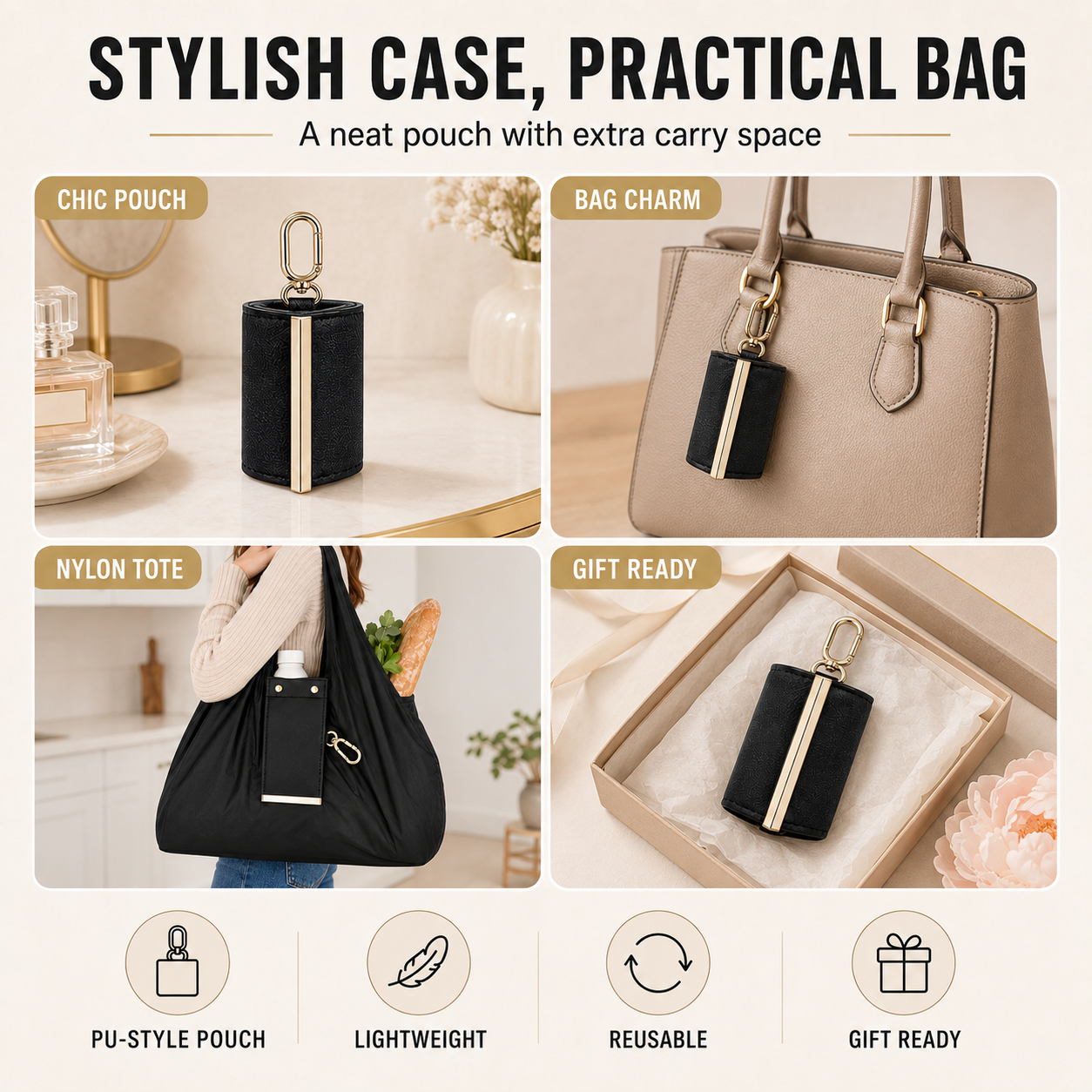 🔥🎁Foldable Keychain Storage Tote Bag for Women, Reusable Nylon Shopping Bag