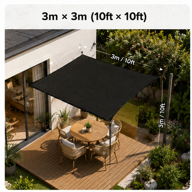3m × 3m (10ft × 10ft)