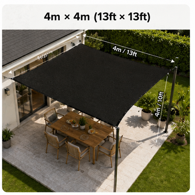 4m × 4m (13ft × 13ft)