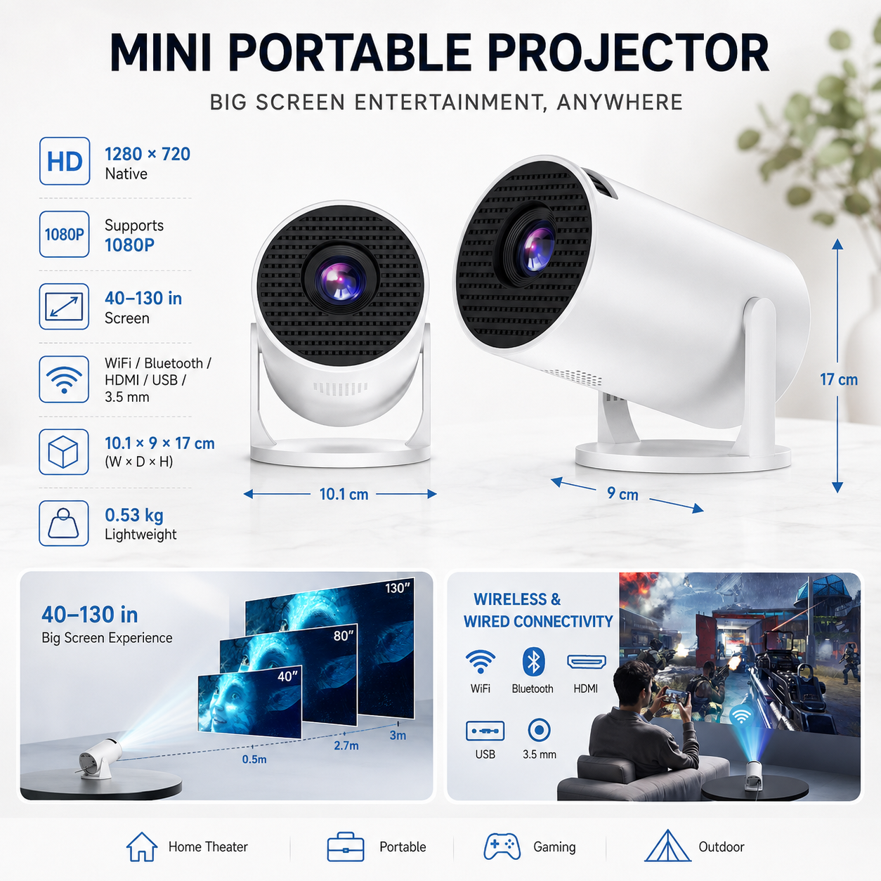 🔥Limited-Time Sale | Portable 4K Mini Projector – WiFi 6, Bluetooth 5.2 & 180° Rotation