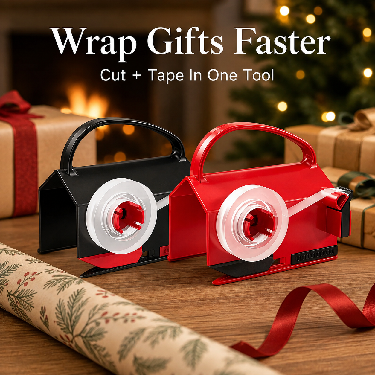 🔥Last Day 50% OFF🎁 2-in-1 Wrapping Paper Cutter & Tape Dispenser – Faster Gift Wrapping Tool