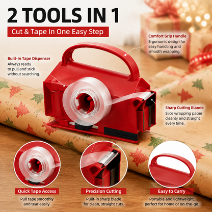 🔥Last Day 50% OFF🎁 2-in-1 Wrapping Paper Cutter & Tape Dispenser – Faster Gift Wrapping Tool
