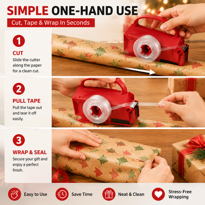 🔥Last Day 50% OFF🎁 2-in-1 Wrapping Paper Cutter & Tape Dispenser – Faster Gift Wrapping Tool
