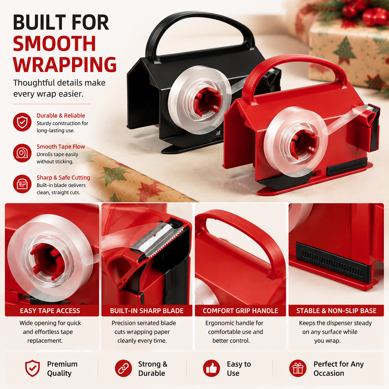 🔥Last Day 50% OFF🎁 2-in-1 Wrapping Paper Cutter & Tape Dispenser – Faster Gift Wrapping Tool