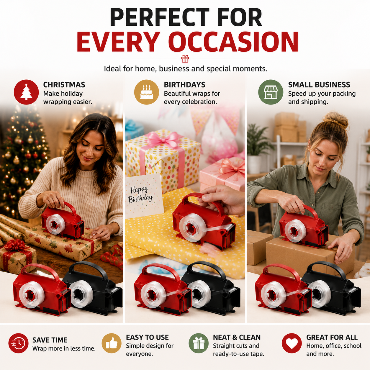 🔥Last Day 50% OFF🎁 2-in-1 Wrapping Paper Cutter & Tape Dispenser – Faster Gift Wrapping Tool