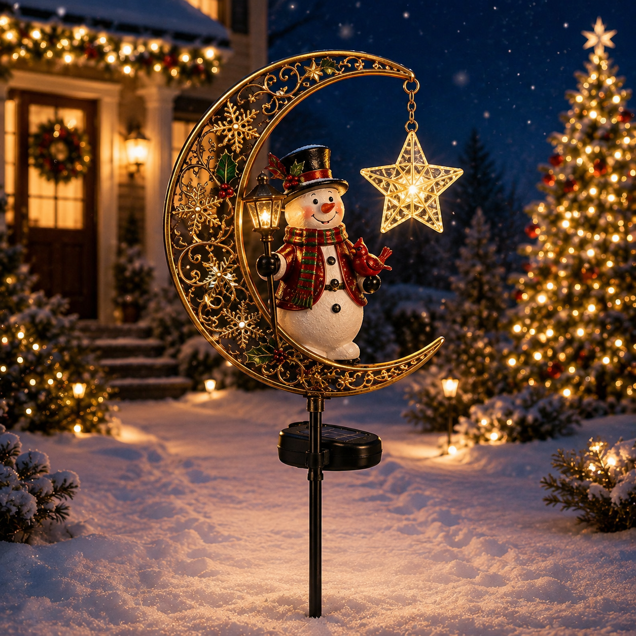 🌙✨ Christmas Crescent Moon Solar Garden Light – Create a Magical Holiday Glow 🎄