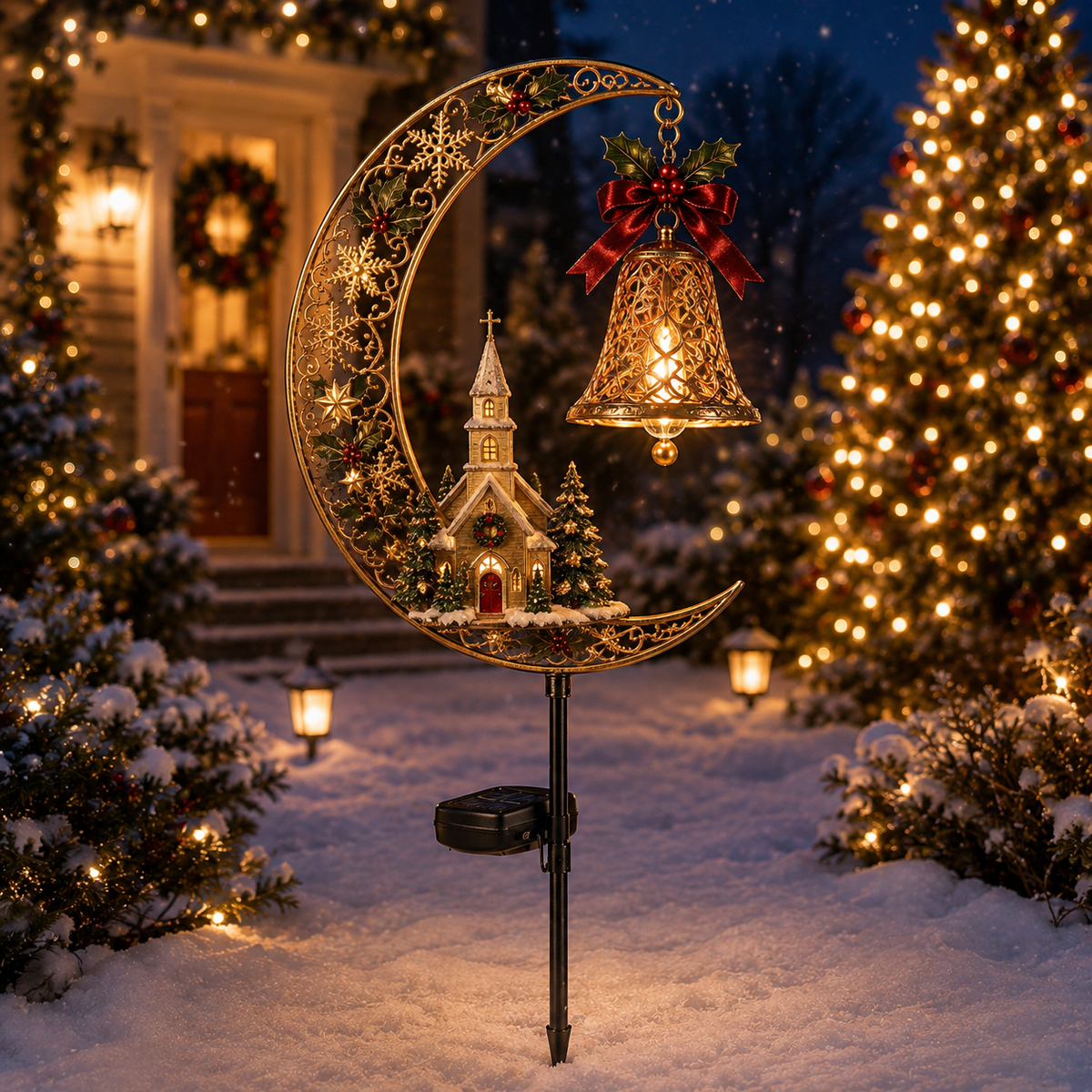 🌙✨ Christmas Crescent Moon Solar Garden Light – Create a Magical Holiday Glow 🎄