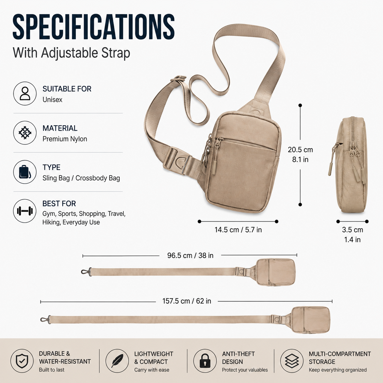 Anti-Theft Crossbody Sling Bag – Lightweight Secure Travel & Everyday Shoulder Pack