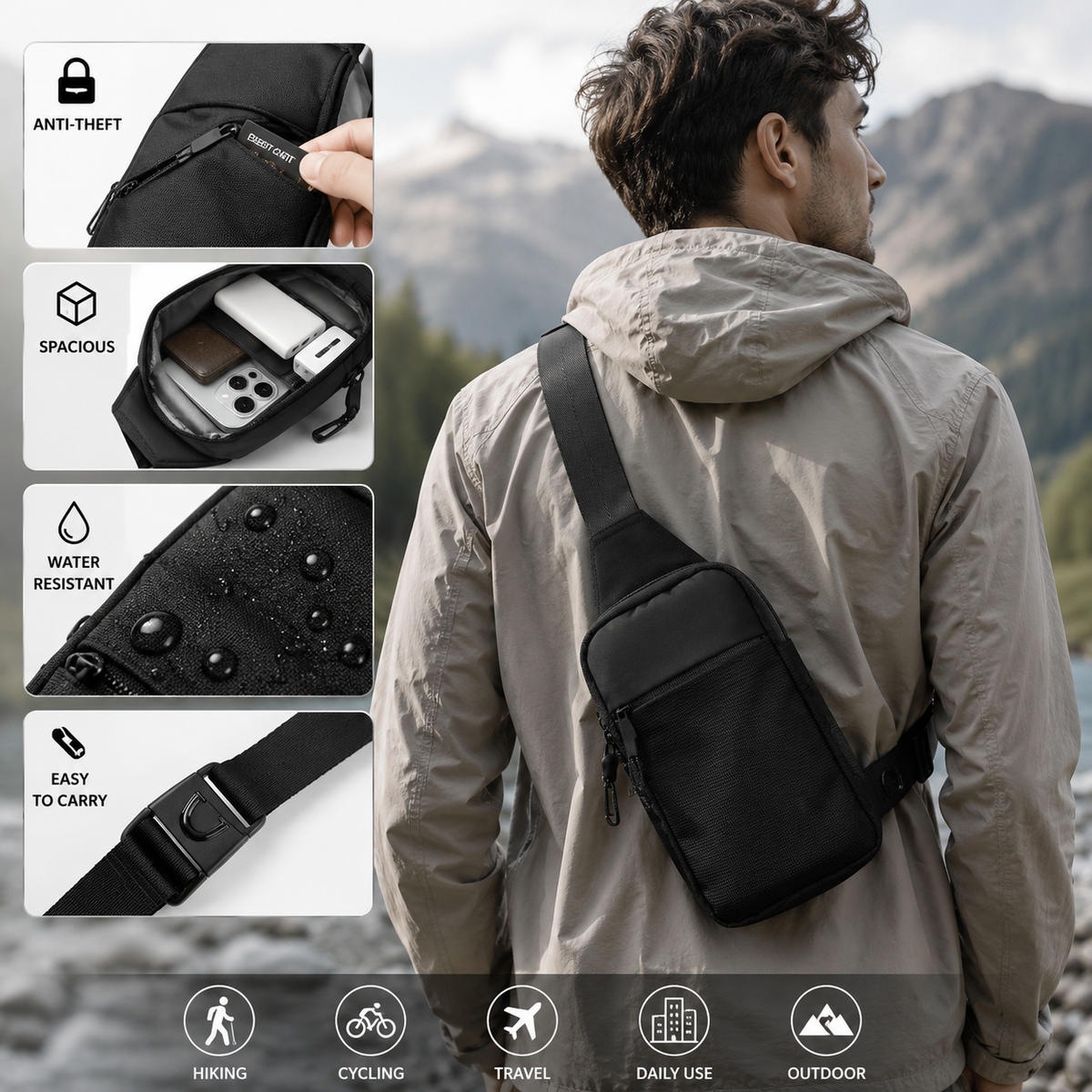 Anti-Theft Crossbody Sling Bag – Lightweight Secure Travel & Everyday Shoulder Pack