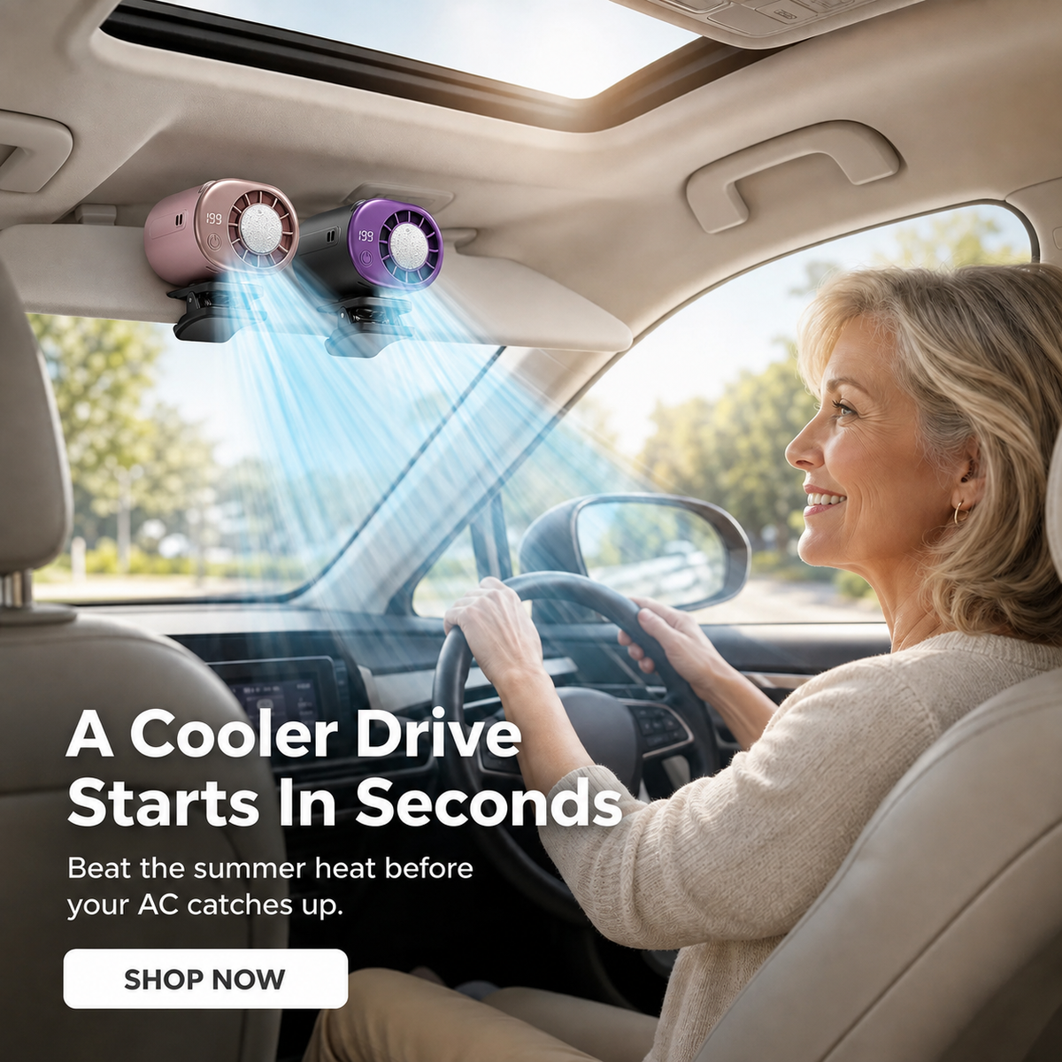 🚗 360° Rotating Car Vent Cooling Fan with LED Display – Adjustable Mini Air Circulator
