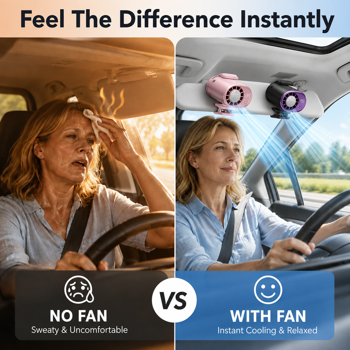 🚗 360° Rotating Car Vent Cooling Fan with LED Display – Adjustable Mini Air Circulator